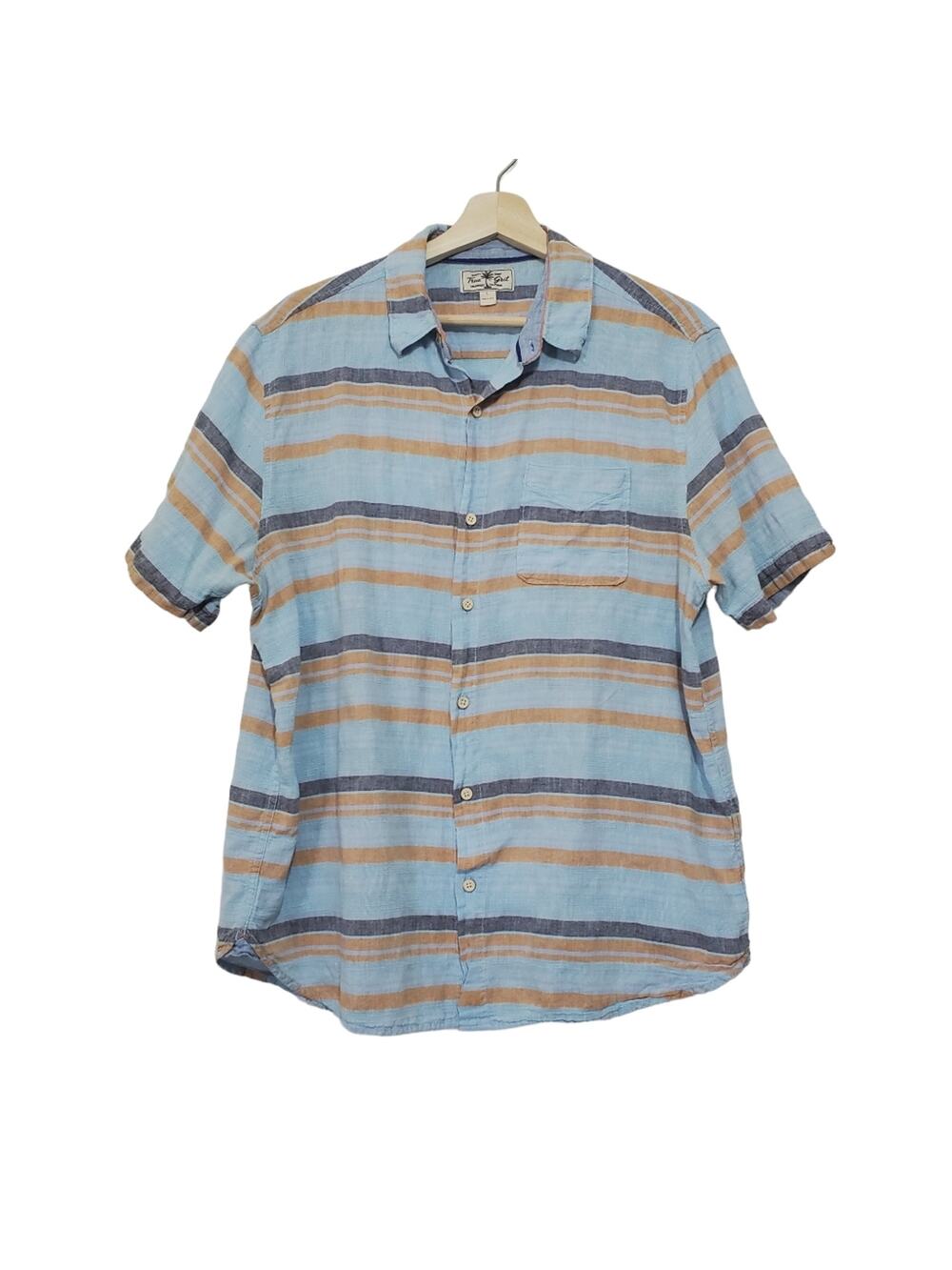 True Grit | Linen Blend Baja Stripe Button Front Short Sleeve Sport Shirt